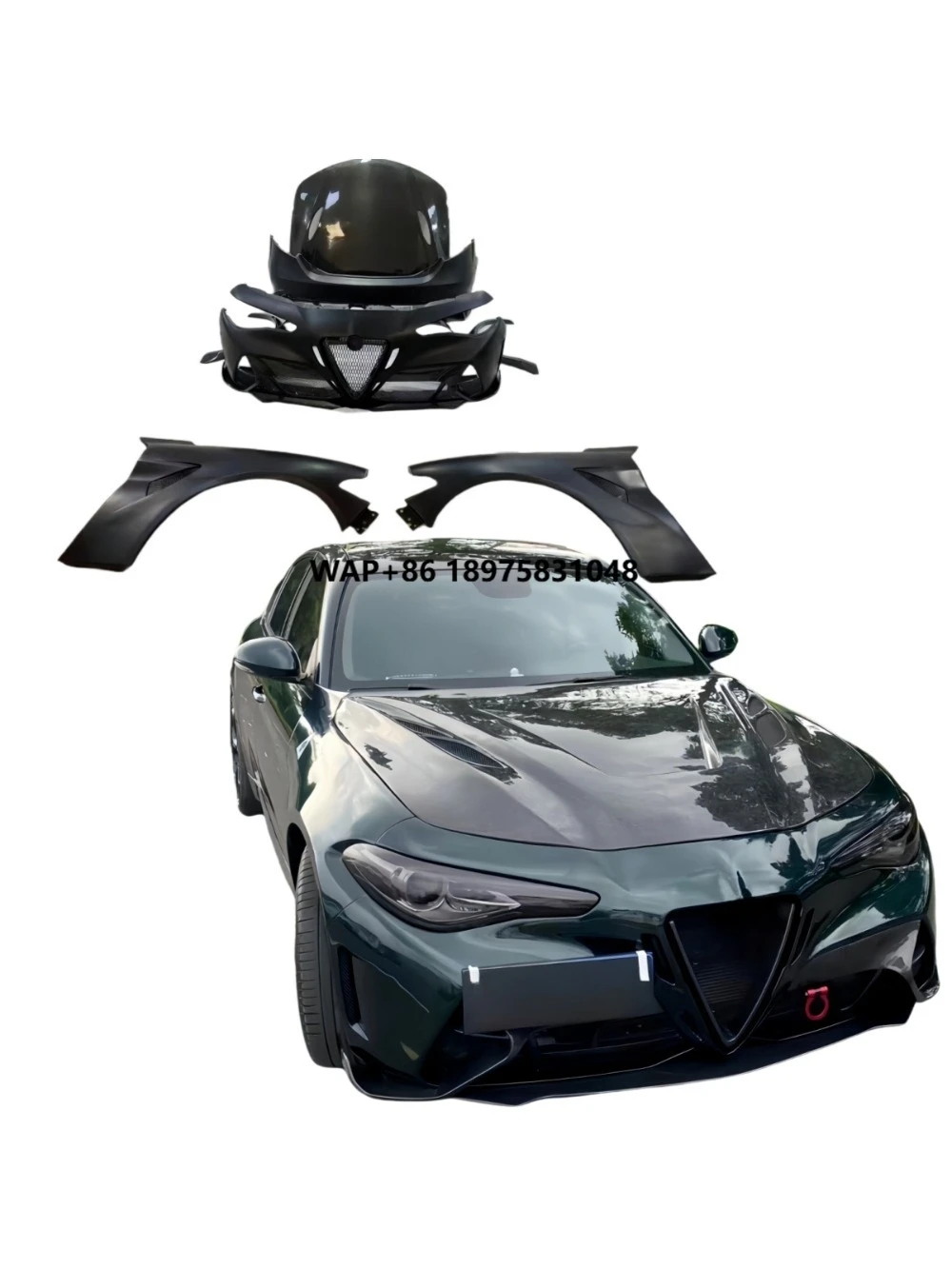 New Giulia GTAM Upgrade Large Front/Rear Bumpers Side Skirt Tail Wing Blade Body Kit Fender Air Dams Diffusers