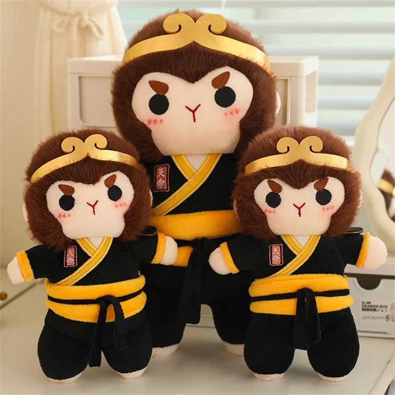 Black Monkey King Kong Plush Toy Chinese Mythical Story Sun Wukong Figure Doll Anime Cartoon Cute Stuffed Monkey Kid Toy Gift