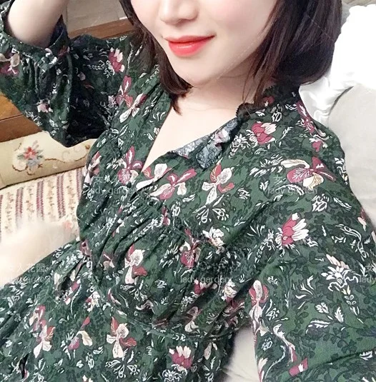 Soie coton thé Rose imprimé Dr avec ceinture minceur Protection solaire v-ne a-ligne jupe mi-longue mi-longue coréenne Sle