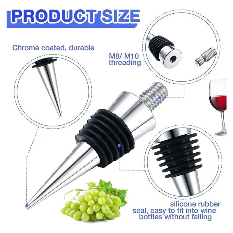 A02M-42Pcs Bottle Stopper Zinc Alloy Wine Bottle Stopper Kits Ring Wine Topper Reusable Wine Corks Bottle Stopper Inserts