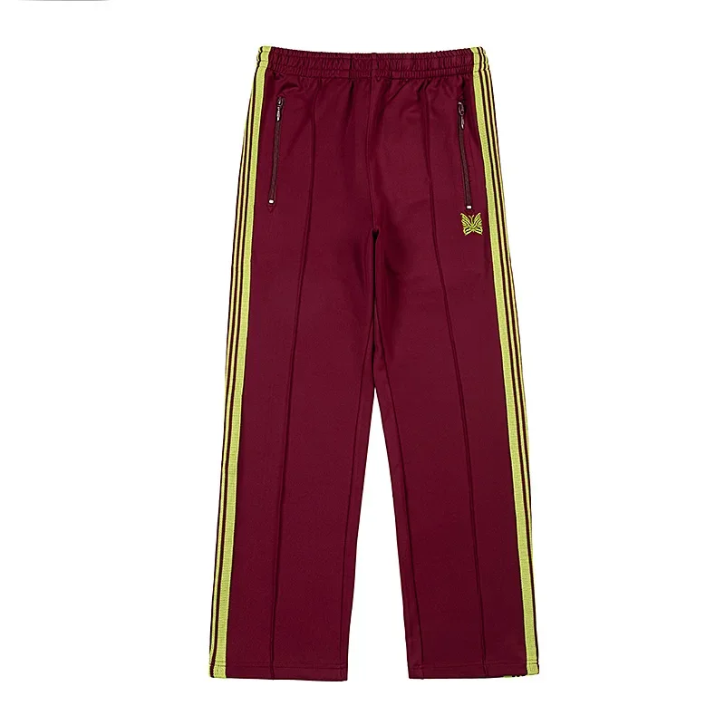 Claret Side Edge Stripe Weaving Casual Pants Men Woman Lovers Chaopai Pattern Embroidery Loose Drawstring Trousers