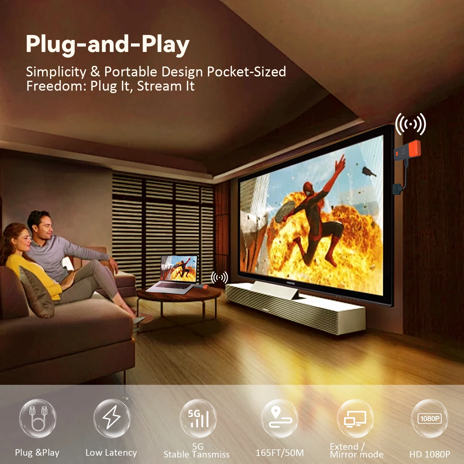 جهاز إرسال واستقبال لاسلكي، مدخل فك تشفير 4K، مخرج 1080P@60 هرتز، توصيل وتشغيل الكمون المنخفض للغاية للألعاب، المسرح المنزلي