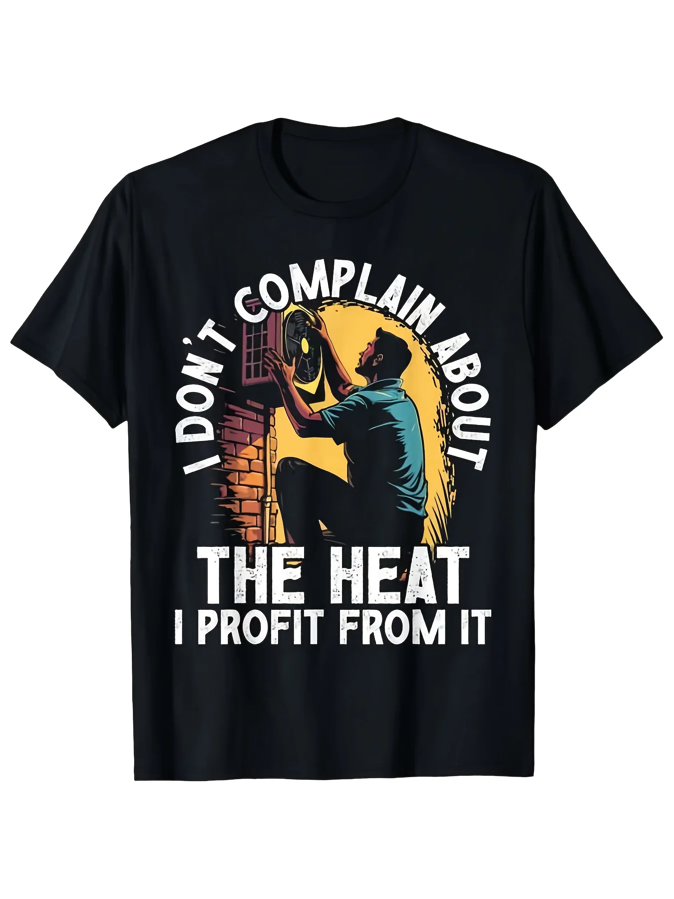 Motivational Men's Black Graphic T-Shirt Repair Worker Air Conditioner Bold Letter Slogan Profit from Heat Vintage Print 100% Cotton Heavyweight Short Sleeve Casual Streetwear Tee