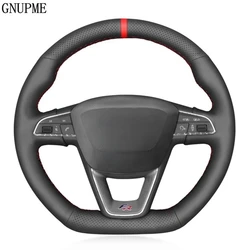 Black Artificial Leather No-Slip Car Steering Wheel Cover For Seat Leon Cupra Leon ST Cupra Leon ST Cupra Ateca Cupra Ateca FR