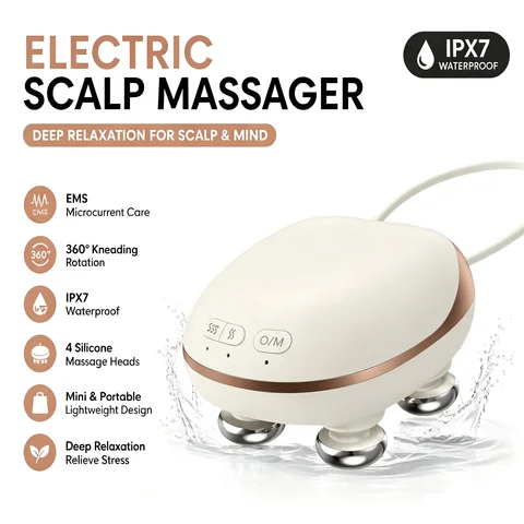 Electric Scalp Massager Head Massage Device 4 Massage Heads Rechargeable Hair Care Relaxation Tool Deep Massage for Men Women