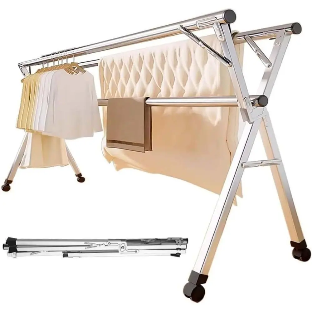 

Портативная уличная выдвижная сушилка для одежды, нержавеющая сталь 200 см с 20 крючками и 12 зажимами, идеально подходит для использования внутри и снаружи.