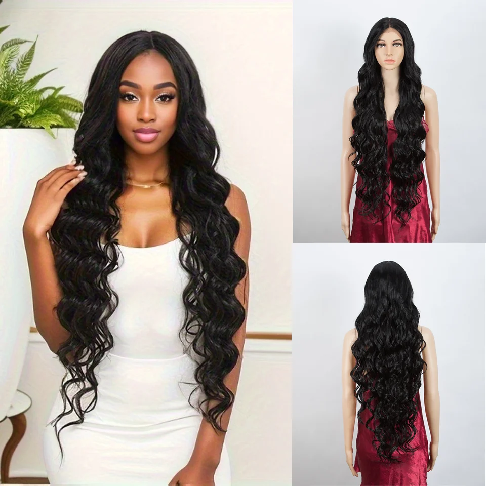 Synthetic Lace Front Wig 42 Inch Ombre blonde Pink Wig american Long Deep wave Wig Daily Cosply Synthetic Wigs For Black Women