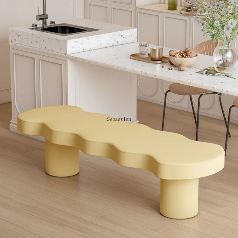 Cream Style Long Dining Table and Chairs, French Antique Style Bench High-end Design for Small Household Dining Chairs Furniture