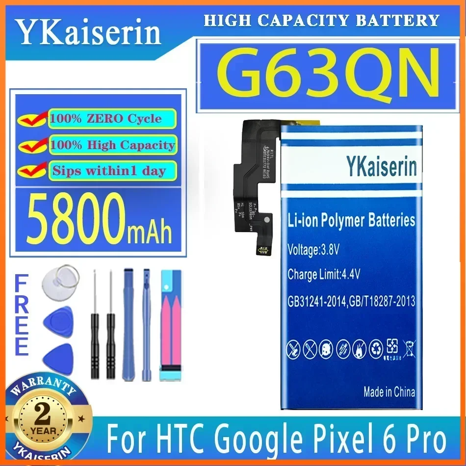 YKaiserin G63QN GMSB3 5200mAh/5800mAh Battery for HTC Google Pixel 6 Pro Pixel6 Pro 6Pro Pixel6 Phone Batteries Warranty 2 Year