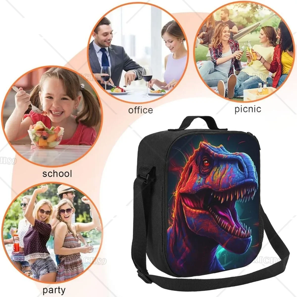 Funny Dinosaur Insulated Lunch Bag for Girls Boys Kids Reusable Cooler Thermal Lunch Bag with Pocket Lunchbox for School