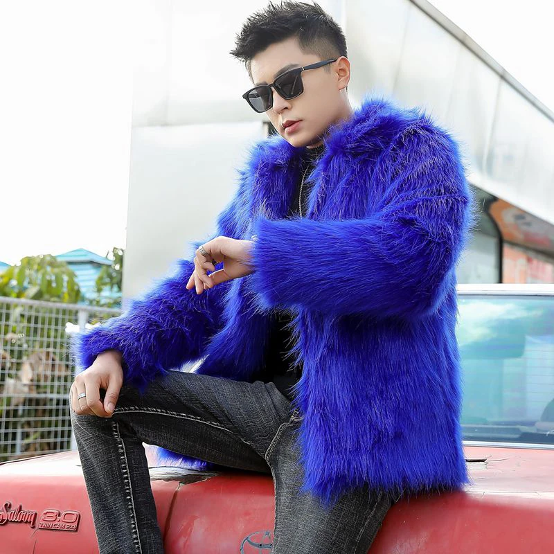 PFHQ 2024 Mne's Faux Fur Jackets Solid Color Casual Turn-down Collar Buttonless Loose Velvet Thickened Winter Male Coats 21Z7613