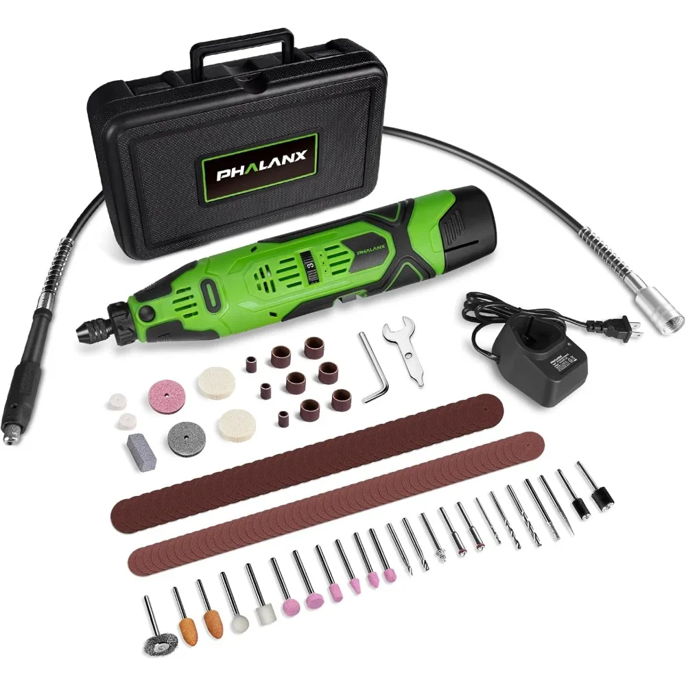 12V Cordless Rotary Tool Kit with Keyless Chuck, 6-Speeds 5000-32000RPM, 119 Accessories with Flex Shaft, Idea for Cutting