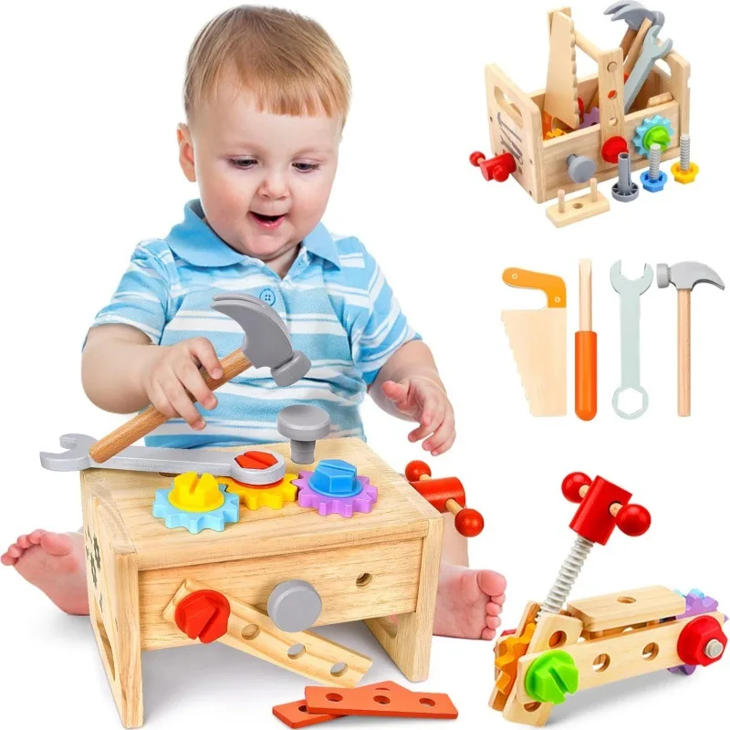 Blöcke Kinder Holz Reparatur Toolbox Schraube und Mutter Entfernung Handwerkzeug Tisch Männlich Baby Puzzle Spielzeug Hobbys