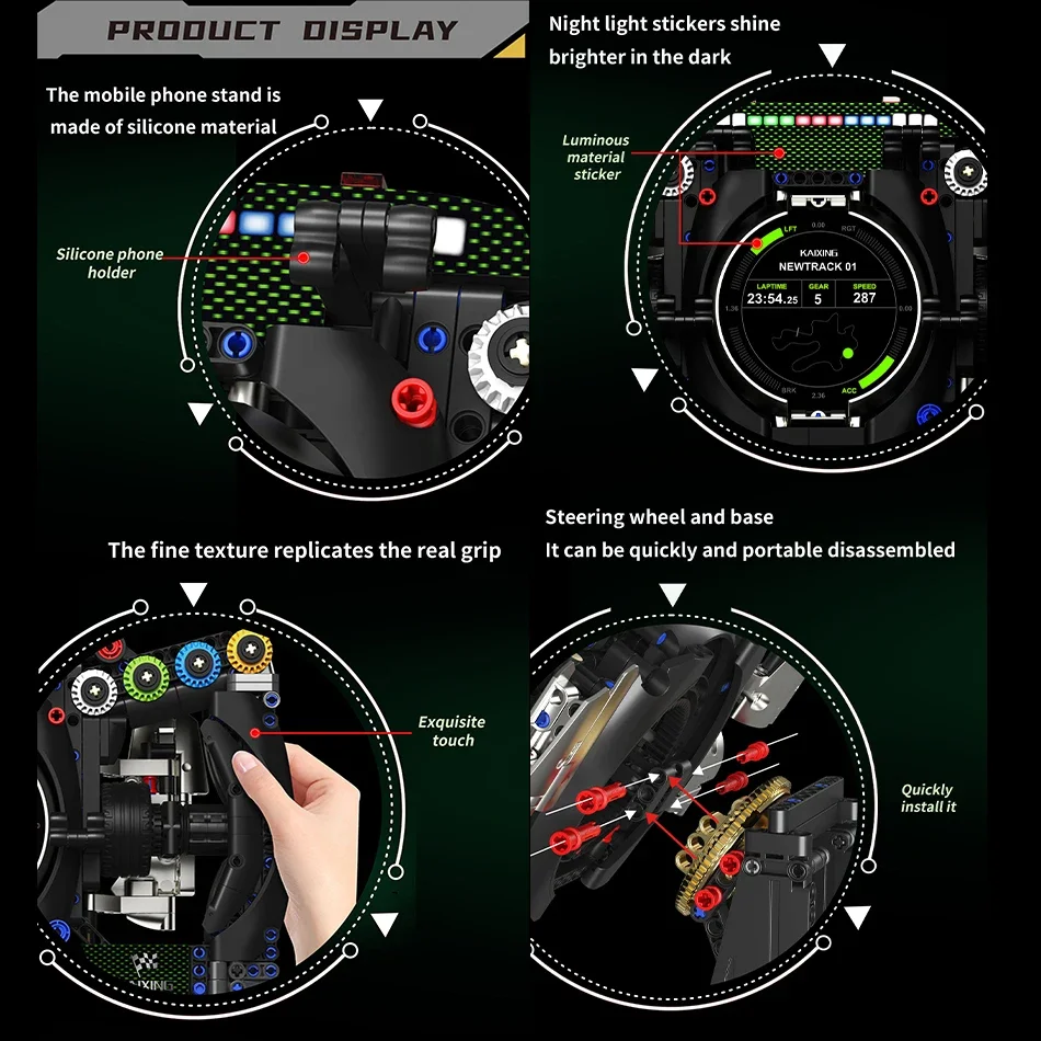 Voitures de course techniques GT, blocs de construction de volant simulé, jouets pour adultes, briques, support pour téléphone, effet lumineux, cadeaux pour enfants, nouvelle collection