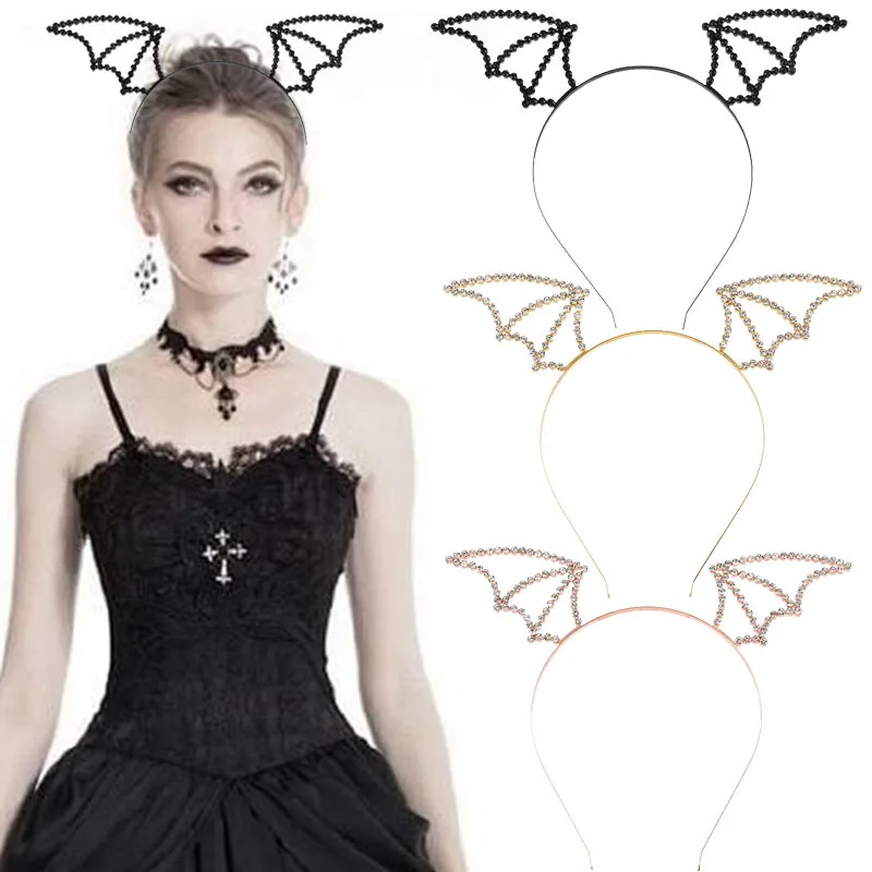 Halloween Bat Wing Headband with Crystal Rhinestones Alloy Hair Hoop Secure Clip Costume Party Cosplay Theme Photography