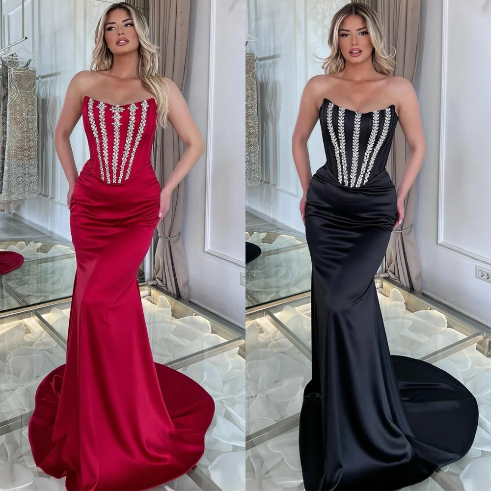 

Customized Mermaid Luxury Satin Evening Dress Exquisite Strapless Sleeveless Homecoming Dresses Fashion Special Occasion Gowns