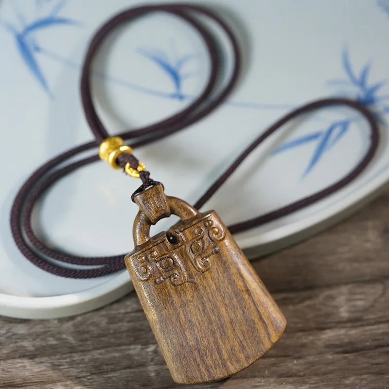 Blackwood Agarwood Peace Lock Pendant Safe Tag Unisex Cultural Play Necklace Jewelry