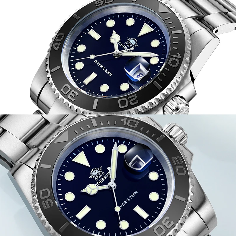 

ADDIESDIVE Top Brand Stainless Steel Dive Watch Luxury Calendar Window Quartz Watches Blue Luminous 200M Waterproof Wristwatch