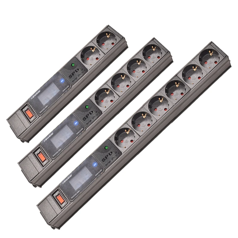 EU Power Strip 2/3/4/5/6/7/8/9 European Socket Digital Ampermeter Power Energy Voltmeter Ammeter Surge Protection With Switch