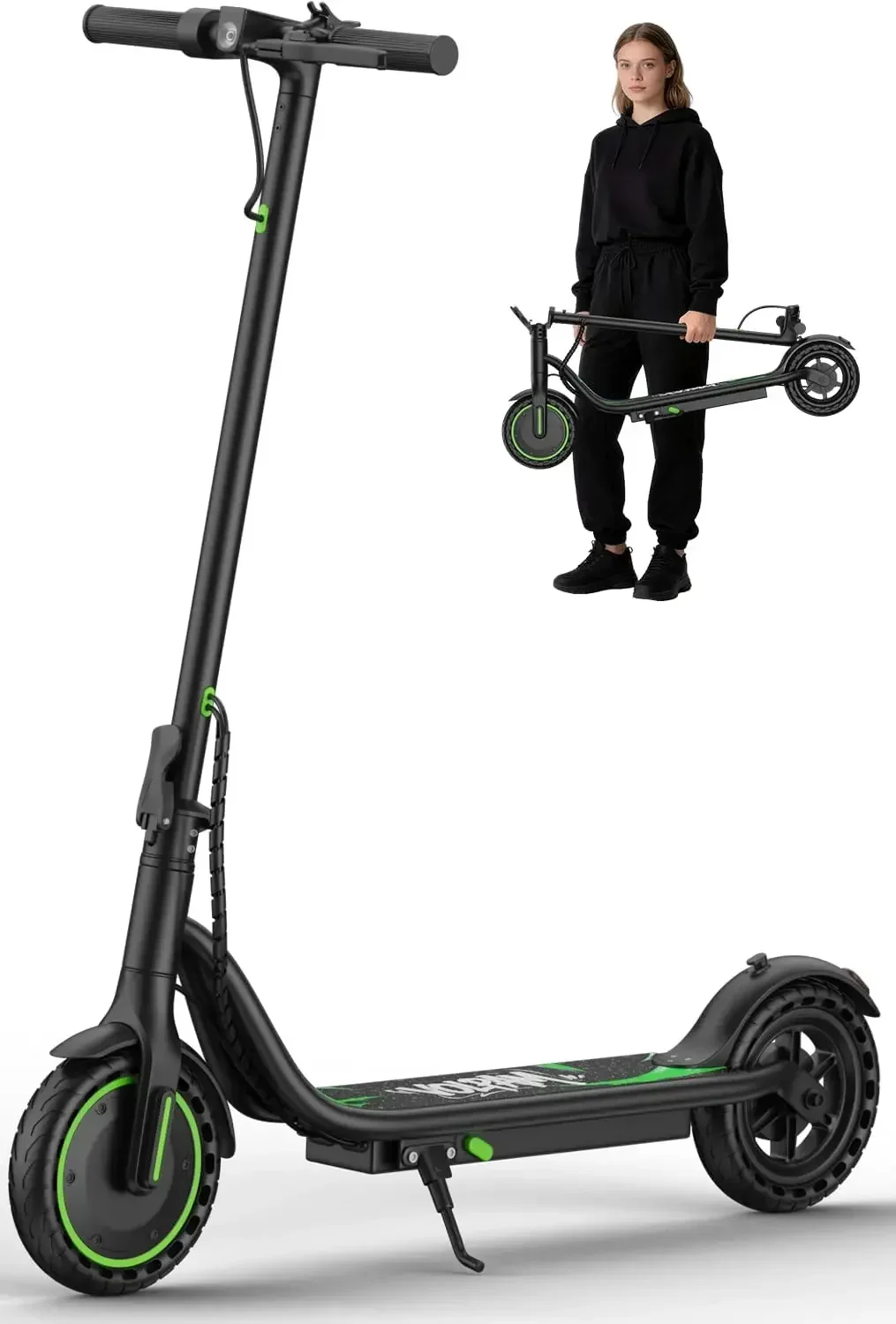 

Scooter with 8.5"/10" Solid Tire, 350W/500W Powerful Motor & 19/22 MPH Top Speed, 16/23 Miles Long Range, Folding E Sco