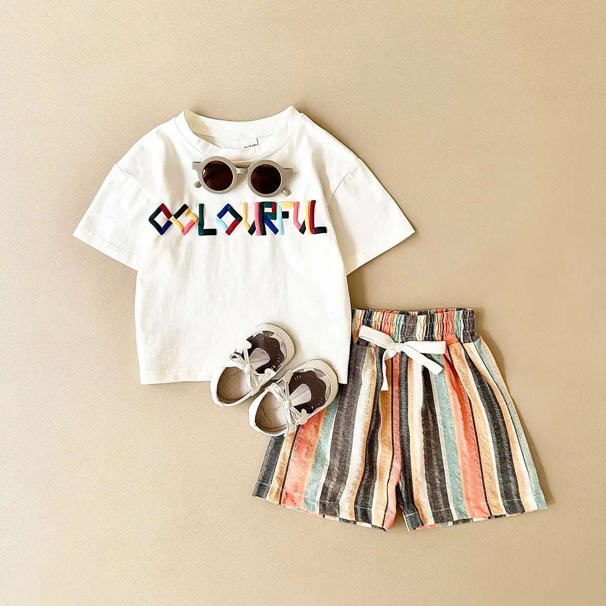 2024 Newborn Baby Boys Clothing 2Pcs Summer Baby Girls Clothes Sets Puff T-Shirt +Color Bars Shorts Cotton Children Outfit Suit