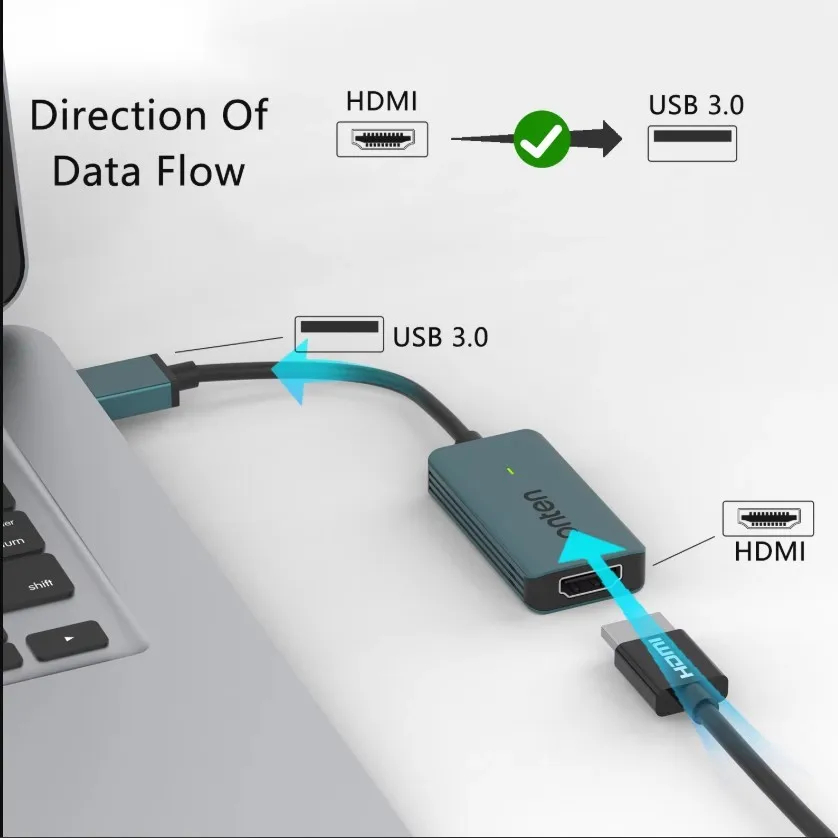 ONTEN OTN-US331 USB 3.0 HDMI Video Capture Card 4K@60Hz Input 1080P@60Hz Output Game Capture Device for OBS Live Streaming Scre