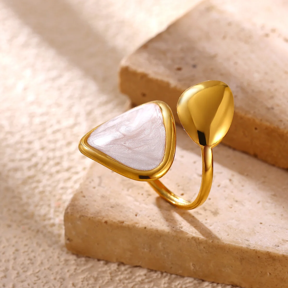 Minimalist Stainless Steel White Drop Oil Adjustable Rings for Women Fashion Texture Popular Modern Finger Jewelry Gifts