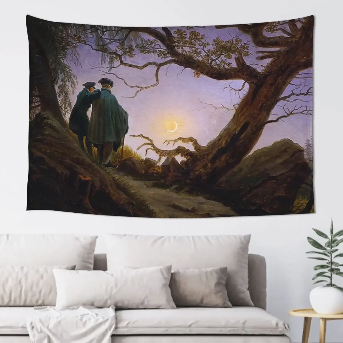 Two Men contemplating the Moon, 1830 Tapestry Decor For Room Home Decorations Aesthetic Wall Art Decorative Wall Murals Tapestry