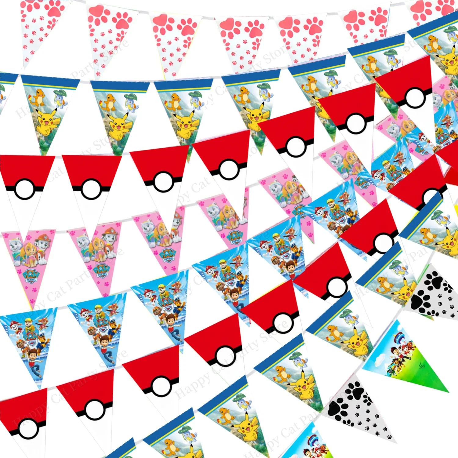

PAW Patrol Banner Pokemon Bunting Banner Pikachu Party Decoration Triangle Flags Pennant Hanging Kids Favors DIY Party Supplies