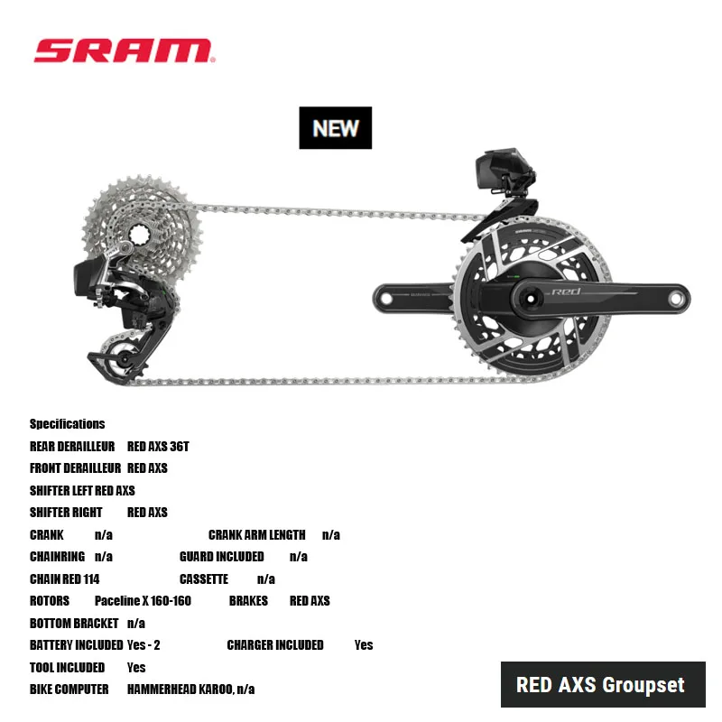 2025 new model RED AXS Groupset rear derailleur, front derailleur, shift-brake controls, chain, disc brake calipers, rotors