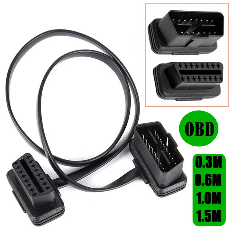 30/60/100/150CM Flat and Thin OBD2 16-pin Extender Male To Female OBD 16-pin Adapter Elbow ELM327 Automotive Detection Cable