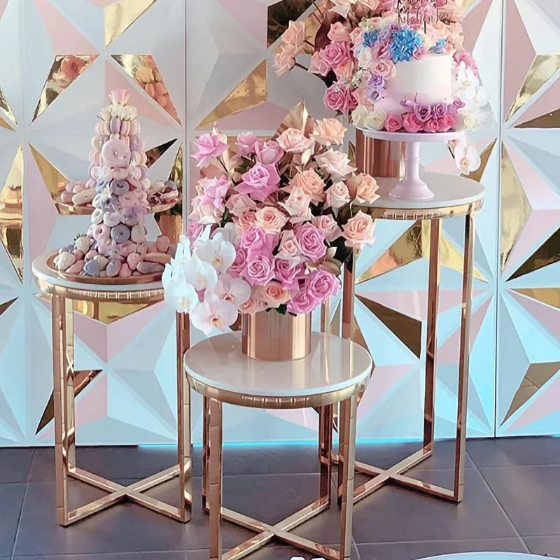 Round table electroplated gold disassembly and assembly cake table disassembly and assembly packaging is small in size