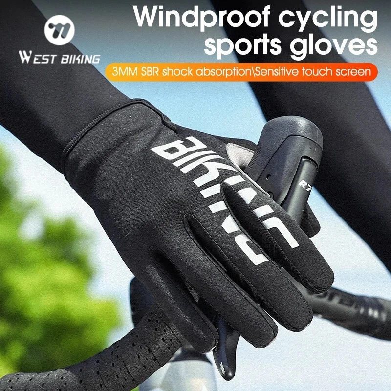 WEST BIKING Full Finger Cycling Gloves Touch Screen Shock Absorb Sports Gloves for Men Women Autumn Winter MTB Road Bike Riding
