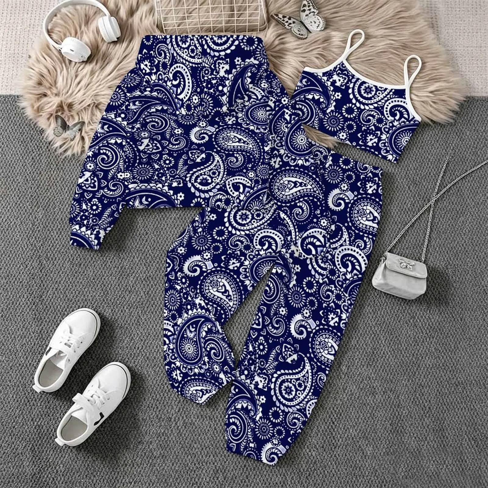 Daily Pants Children's Jogging Pants Casual Pants Autumn Winter Girls' Printed Three Piece Fashion Coat Everyday Vest
