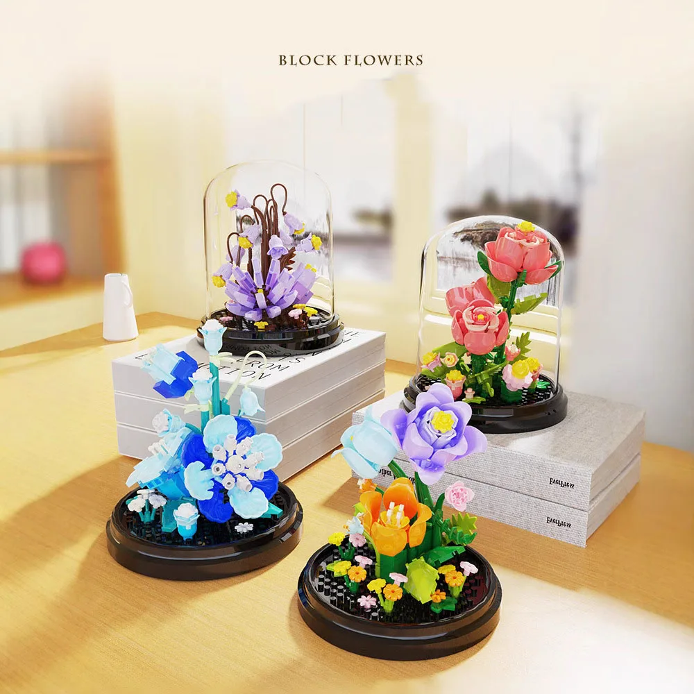 Idea Micro Diamond Block Flower Bricks Rose Sunflower Orchid Violet Peach Blossom Nanobrick Toys Exhibition Booth For Girl Gift