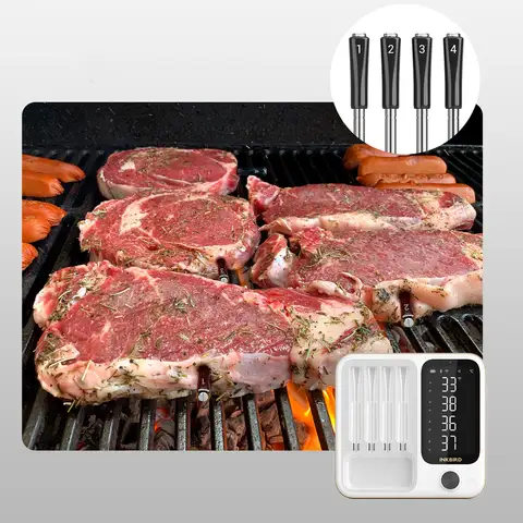INKBIRD INT-14-BW WiFi Bluetooth Meat Thermometer 4 Probes Wireless Food Thermometer for Grill Oven Smoker with LCD Display