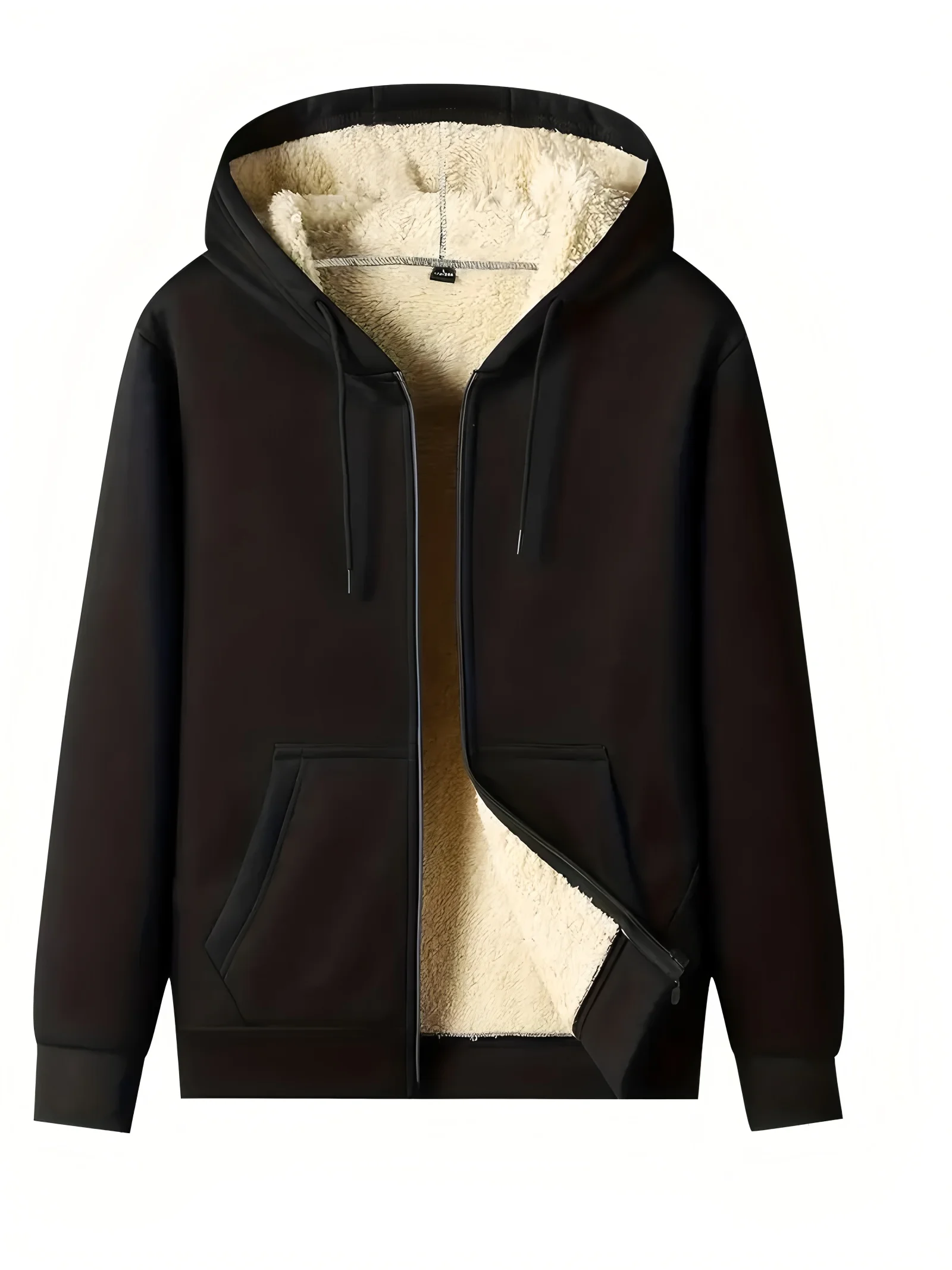 Warm Fleece Solid Hooded Winter Hooded Sweatshirt Jacket, Men's Casual Stretch Zip Up Jacket Coat For Fall Winter Fleece cardiga