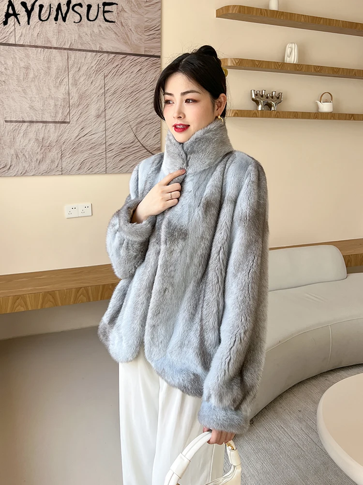 

AYUNSUE 2025 New Natural Mink Fur Jackets Woman Luxury Whole Mink Winter Jacket for Woman Clothes High Quality Кофта С Мехом