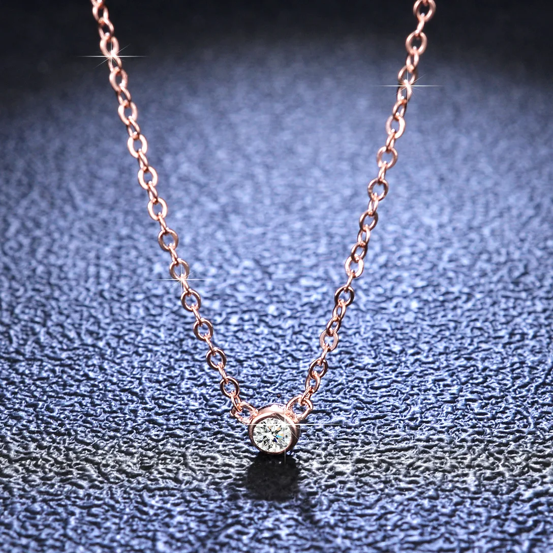 Lumira 18K Champagne Gold 100% 1-Carat Moissanite Necklace for Women Fashionable Bubble-Style Geometric Pendant Choker Necklace