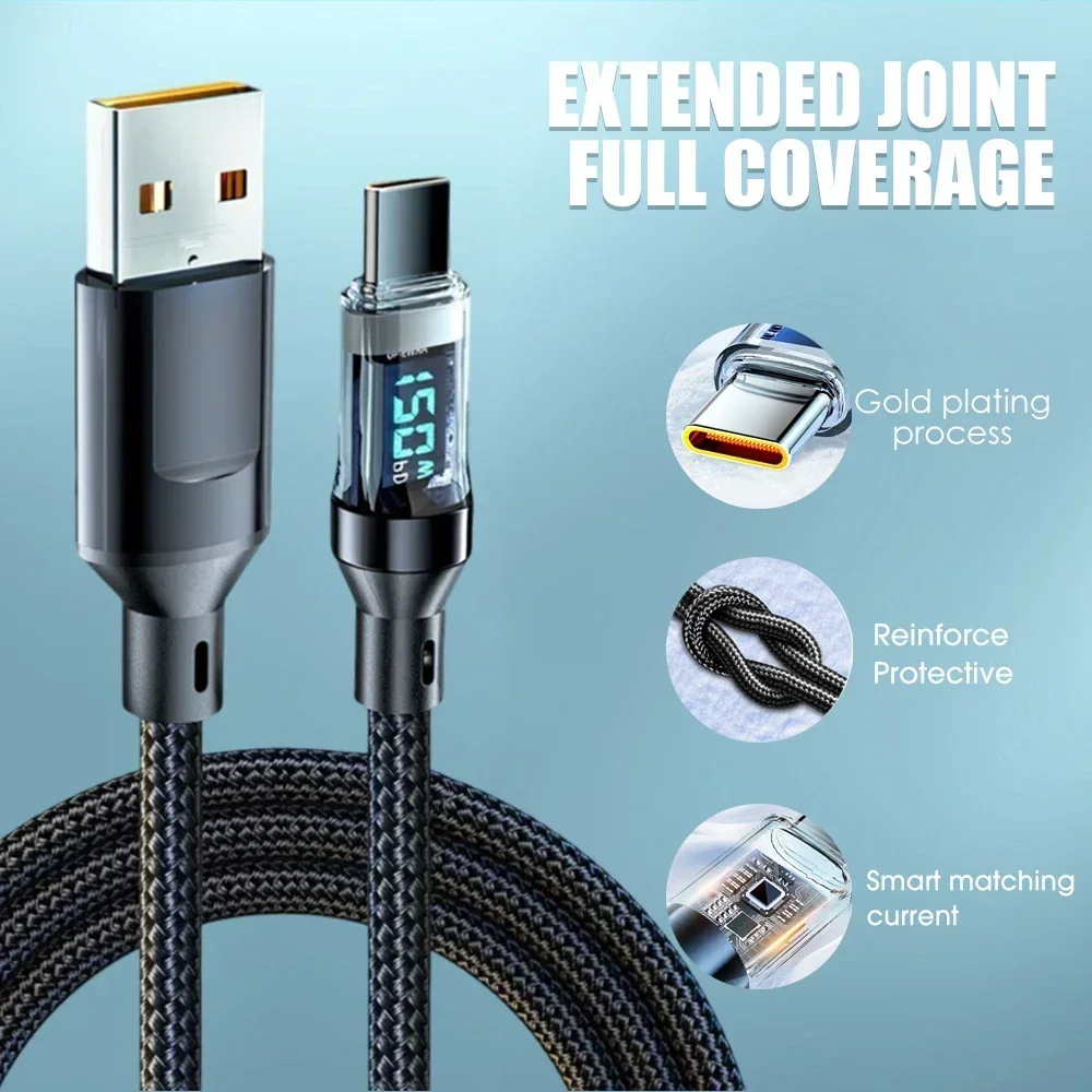 120W Digital Display PD Fast Charging USB to Type C Cable Type-C Cable Cord For Samsung HUAWEI Xiaomi Macbook iPad Data Line