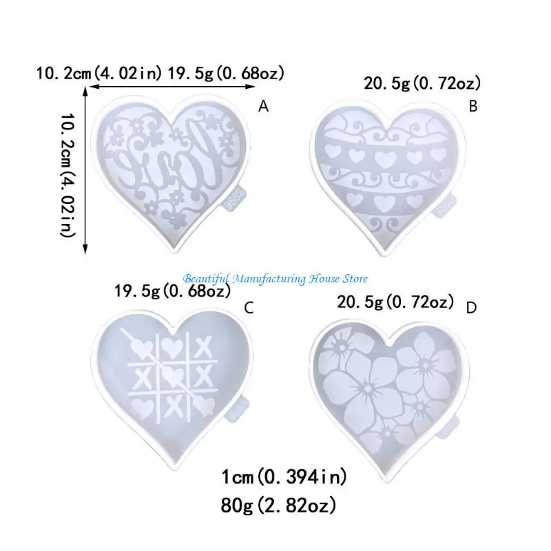 E56A قالب مفرش إيبوكسي على شكل قلب الحب مناسب لتزيين المنزل وصينية النبيذ على الطاولة