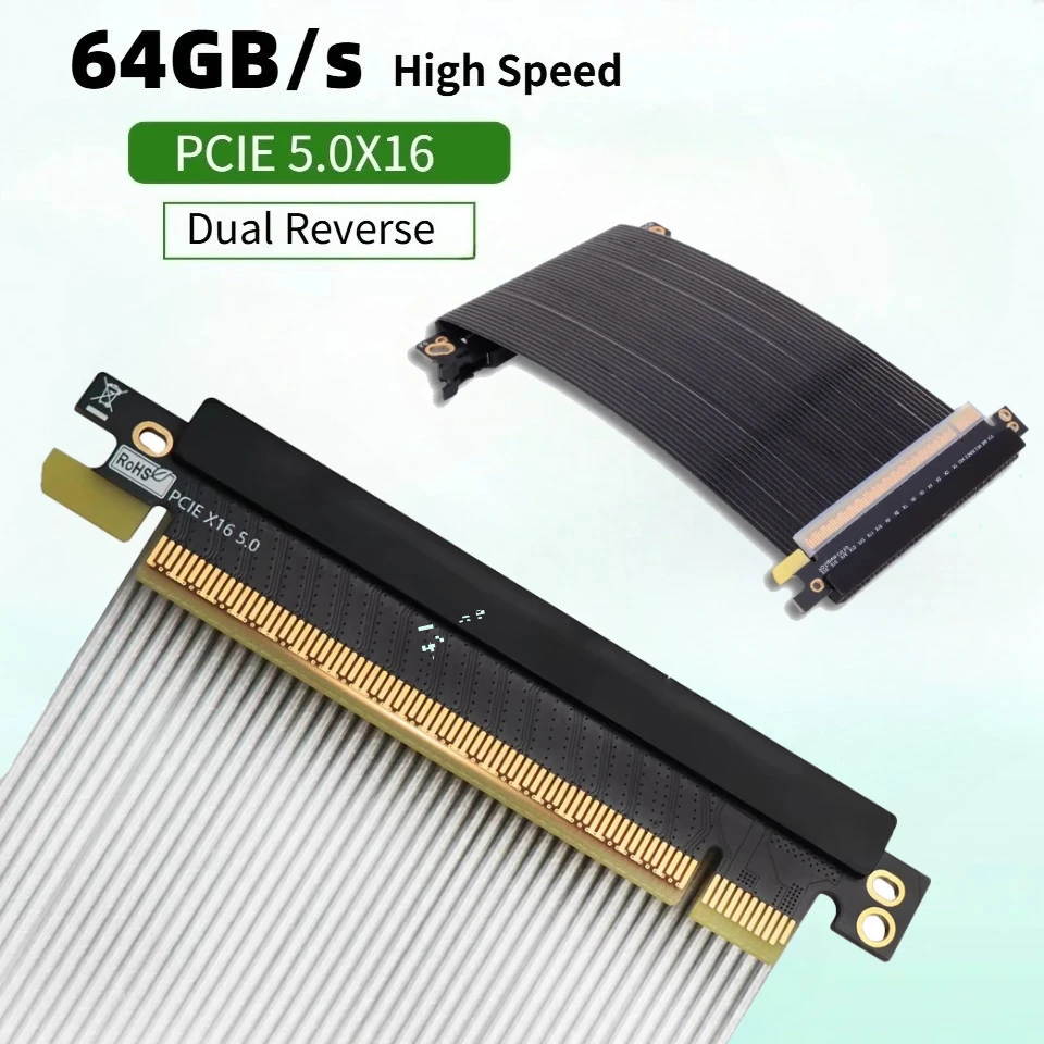 GEN5 PCI-e 5.0 X16 Riser Cable for RTX5090 RTX4090 Silver-Plated Dual Reverse Vertical Mount Gaming PCI Express 5 for ITX Server