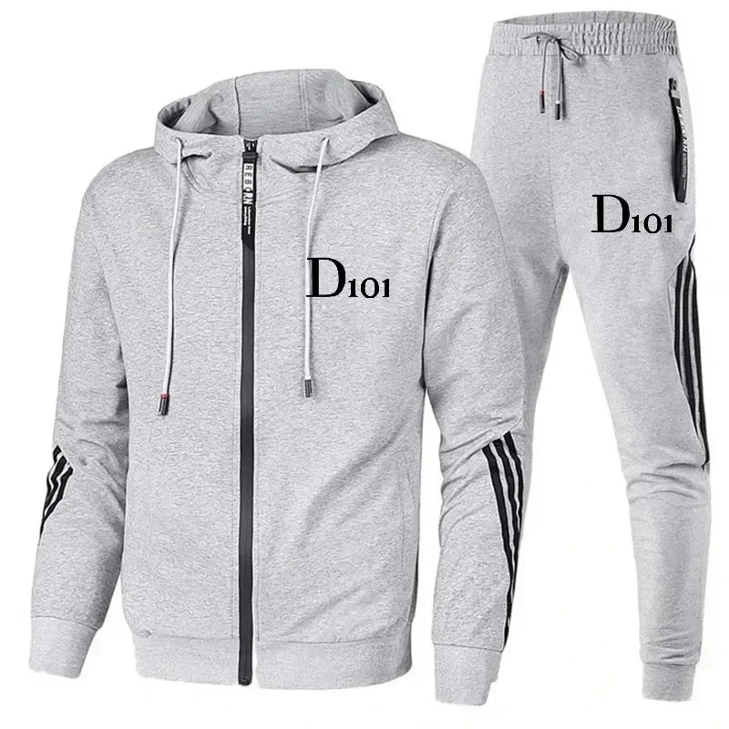 Korean Fashion Men\'s Zipper Jacket Hoodie Running Sportswear Set Men\'s Tracksuit Winter Sports Suit