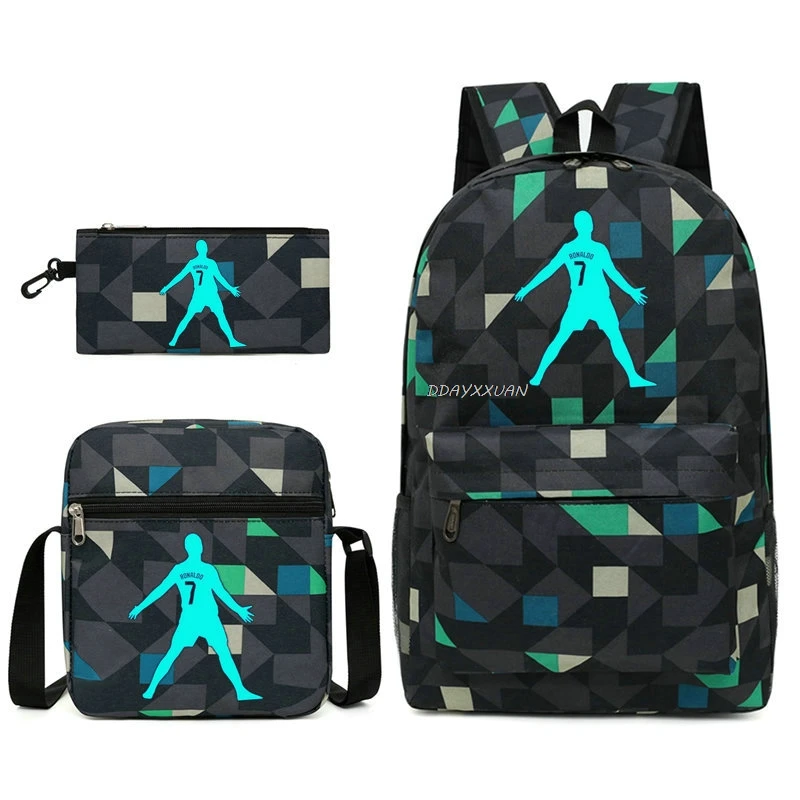 Hot CR7 Luminous Print Backpack For Teenager Girls Boy School Bag Laptop Rucksack School Gift Knapsack With Pencil Case 3Pcs Set