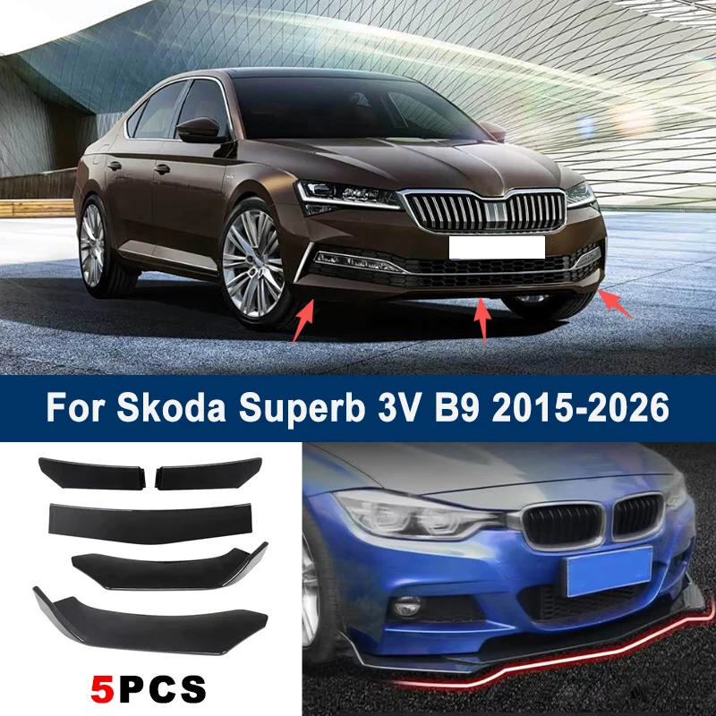

Adjustable 5Pcs Sectional Front Spoiler Lip For Skoda Superb 3V B9 2015-2026 Front Bumper Splitter Car Exterior Sport Body Kit