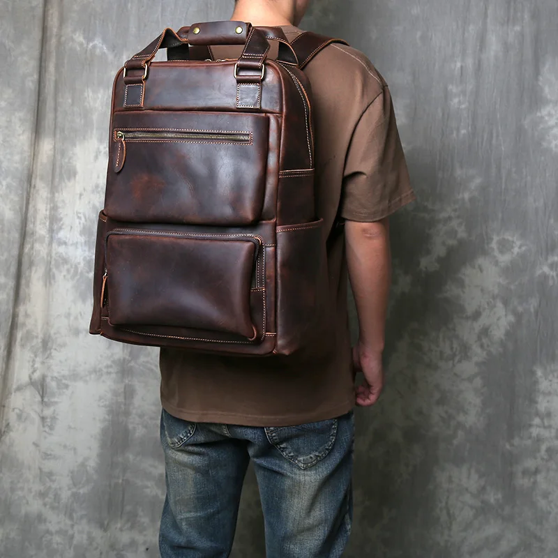 Top Layer Cowhide Oversized Backpack Made Of Genuine Leather Men High-Capacity Computer Backpack Casual Business Travel Backpack