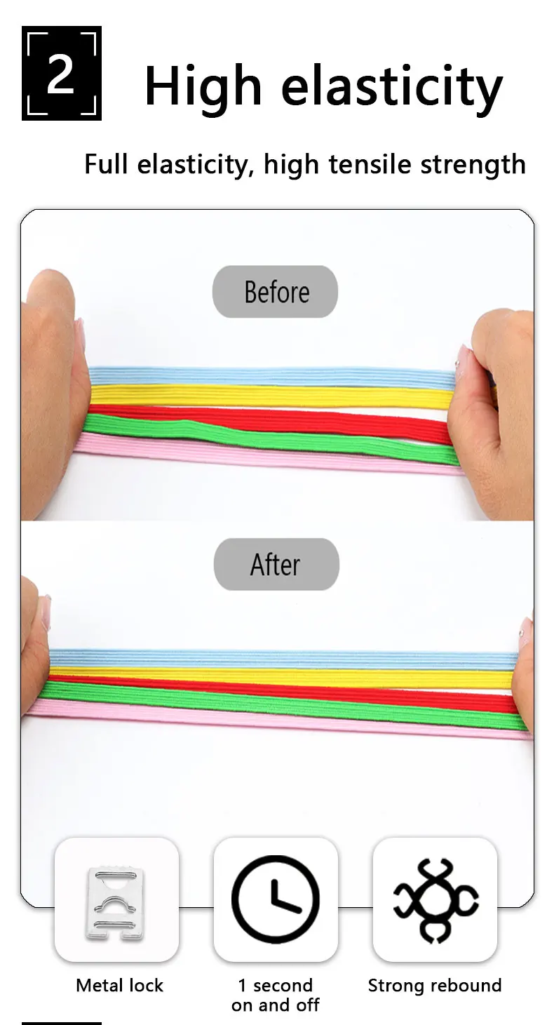 1 Paar elastische Schnürsenkel ohne Binden, flache Schnürsenkel-Verriegelungsklammern für Erwachsene und Kinder, Schnürsenkel ohne Binden für Turnschuhe. – Detail 4