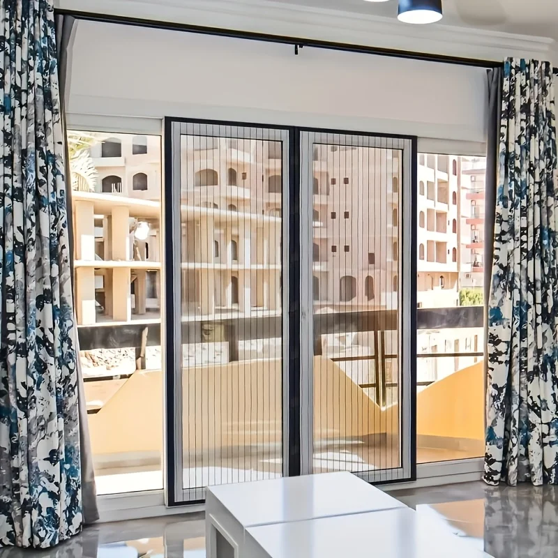 100Cm X 210cm Magnetic Mosquito Repellent Curtain - Black and Gold Vertical Slats for Homes, Restaurants, Hotels - Summer Use