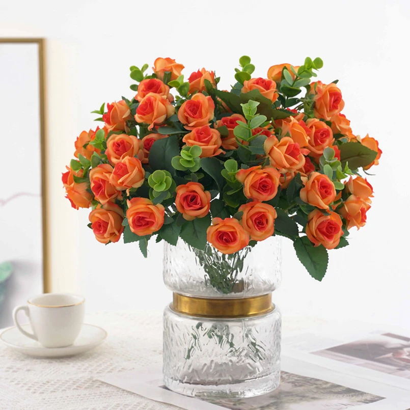 1 Stück künstliche Blumen, zur Dekoration von Wohnräumen, für den Außenbereich, Garten, Eukalyptus-Kranz, Pflanzen, für Hochzeiten und Partys, Seidenrosen-Sträuße, Requisiten für Fotoshootings. – Detail 8