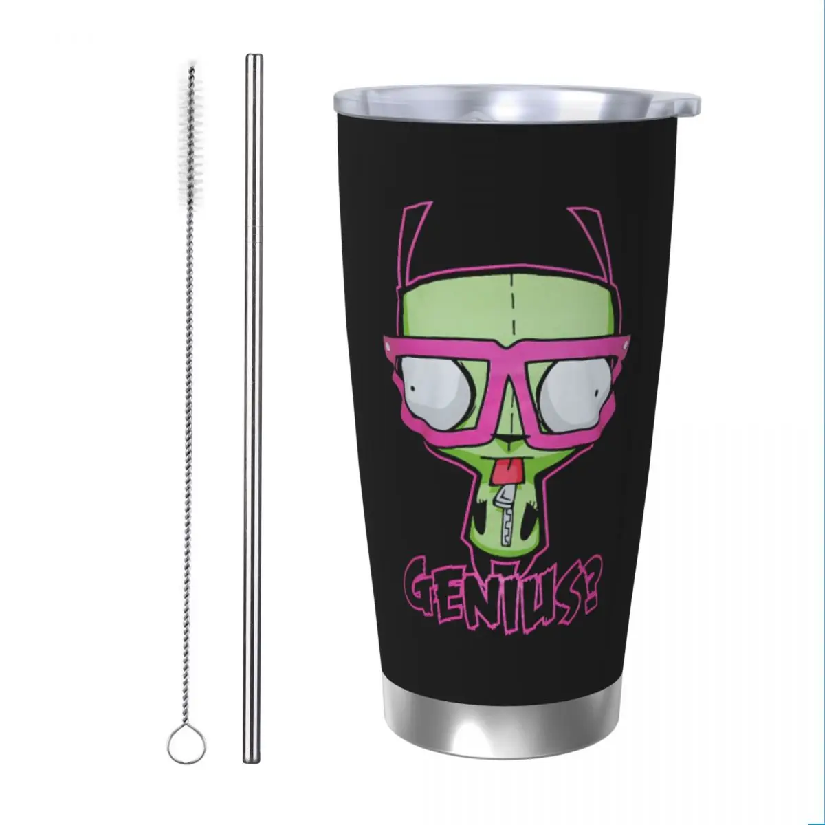 Kawaii Invader Zim Insulated Tumbler with Straws Vacuum Thermal Mug Office Home Car Bottle Cup, 20oz